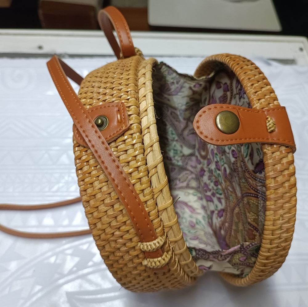 Handwoven Round Rattan Bag - Picture 2 of 4